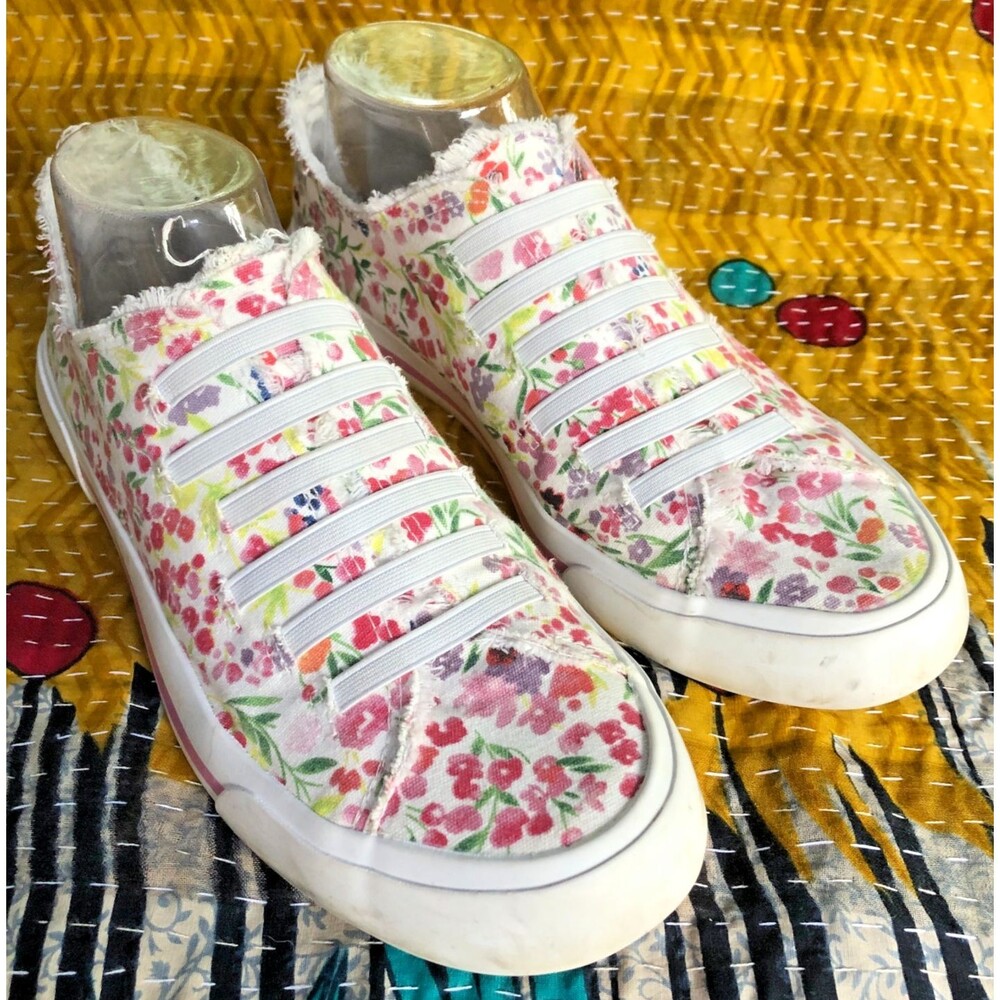Rocket Dog Jokes Sneakers Womens 9 Floral Canvas Slip On Frayed Edge Comfort